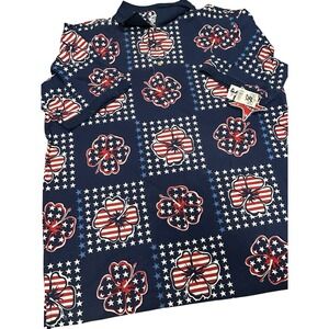 Windham Pointe Polo Shirt Hawaiian Floral USA Red White‎ Blue - Men's XXL